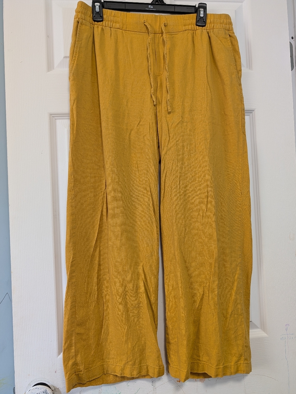 Old Navy Petite linen trousers with adjustable drawstring in mustard color,